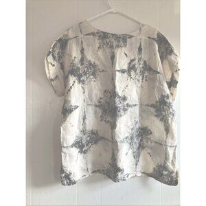 Bellambia Italy Linen Top Tie Dye Print Blouse Lagenlook Boxy Short Sleeve Sz L
